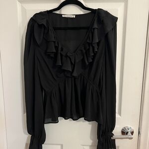 Abercrombie & Fitch Black Ruffle V-Neck Peplum Blouse